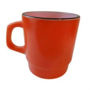 Retro Anchor Hocking Fire-king Stackable Mug MCM Reddish Orange Milk Glass
